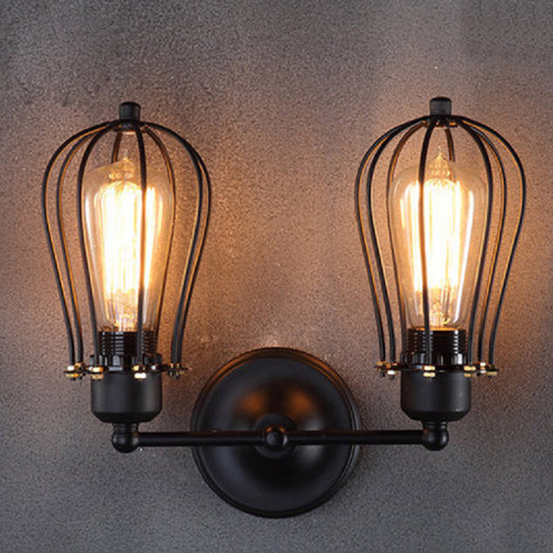 Lisslune | Pear-shaped cage iron wall lamp industrial bedroom adjustable reading wall light in black
