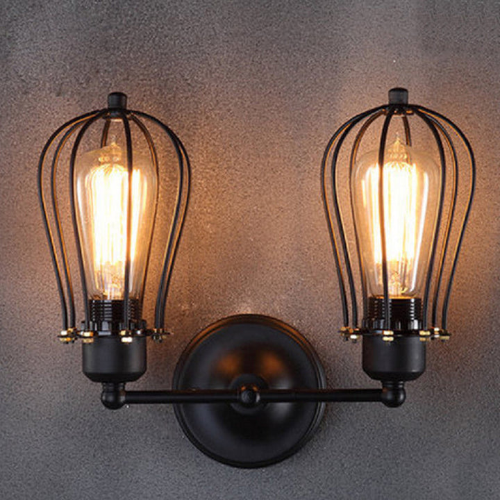 Lisslune | Pear-shaped cage iron wall lamp industrial bedroom adjustable reading wall light in black