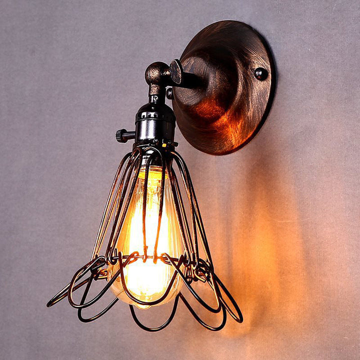 Lisslune | Rotatable Bronze 1-Light Wall Lamp Industrial Iron Cage Style Flower Wall Mount Light for Bar