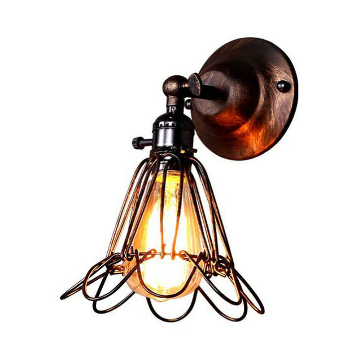 Lisslune | Rotatable Bronze 1-Light Wall Lamp Industrial Iron Cage Style Flower Wall Mount Light for Bar