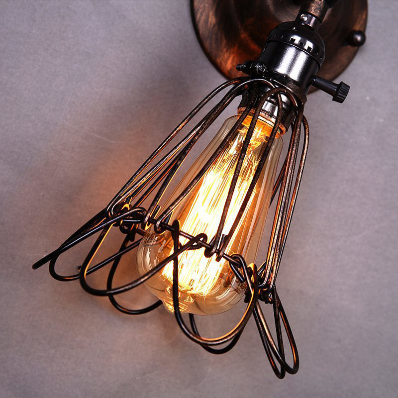 Lisslune | Rotatable Bronze 1-Light Wall Lamp Industrial Iron Cage Style Flower Wall Mount Light for Bar