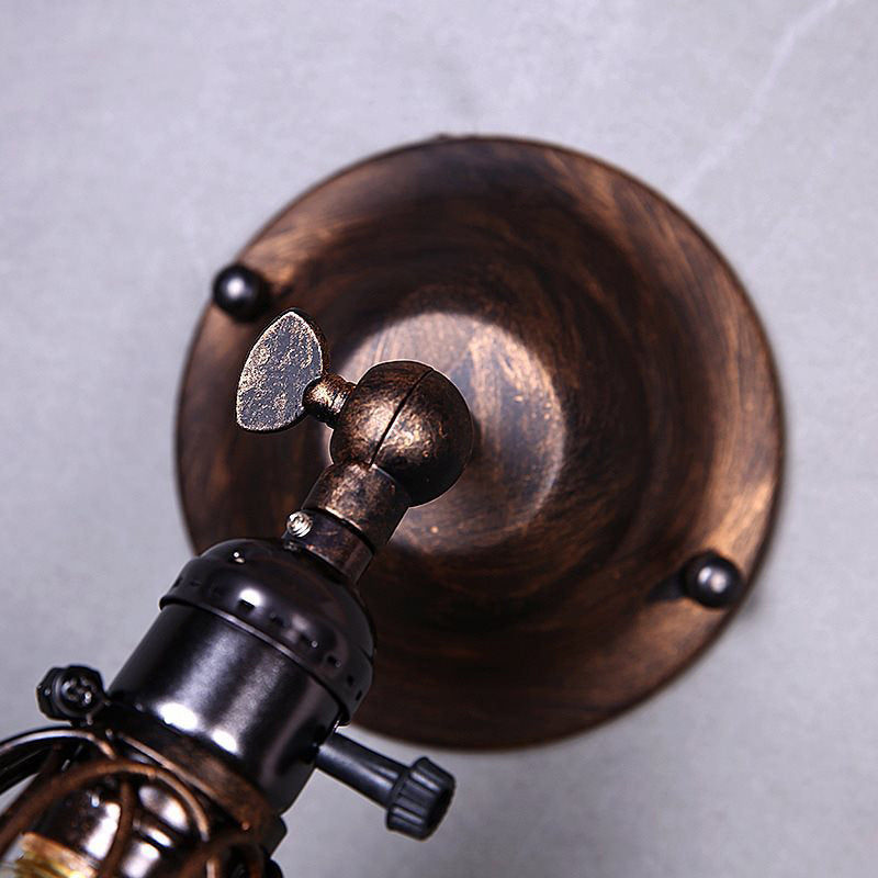 Lisslune | Rotatable Bronze 1-Light Wall Lamp Industrial Iron Cage Style Flower Wall Mount Light for Bar
