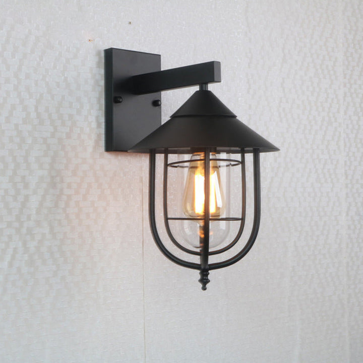 Lisslune | Half-Capsule Cage Gang Wall Lamp Rustic Metal Single Black Wall Lamp with Conical Top