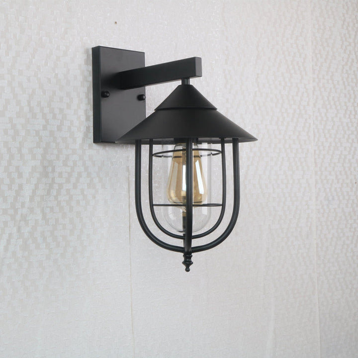 Lisslune | Half-Capsule Cage Gang Wall Lamp Rustic Metal Single Black Wall Lamp with Conical Top
