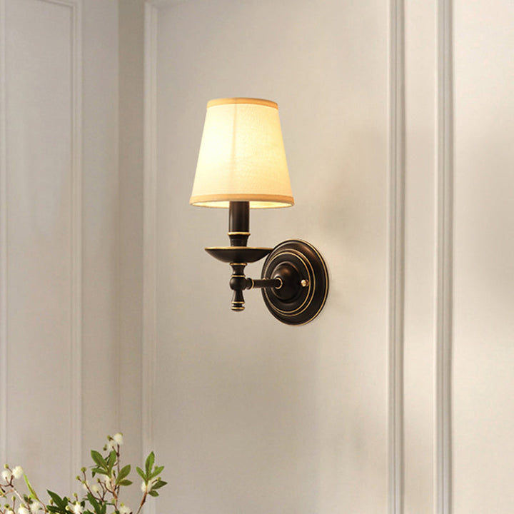 Lisslune | Cone-shaped Fabric Wall Mount Lamp Simple Style 1-Bulb Black Wall Lamp for Dining Room