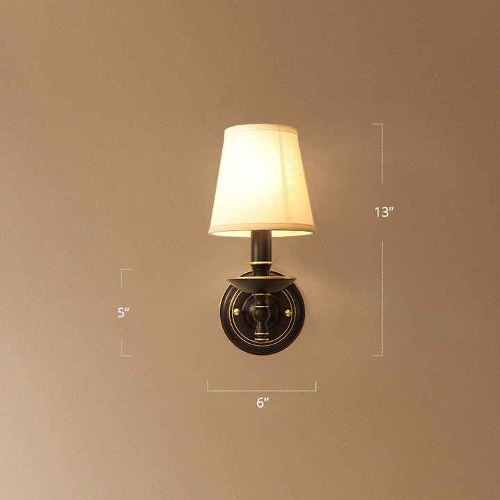 Lisslune | Cone-shaped Fabric Wall Mount Lamp Simple Style 1-Bulb Black Wall Lamp for Dining Room