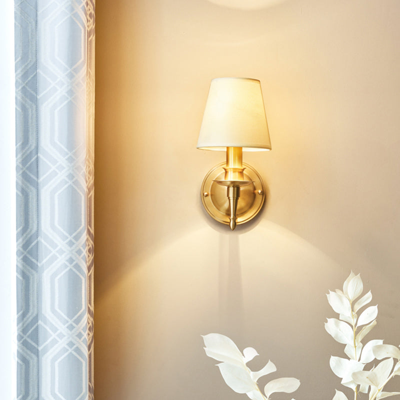 Lisslune | Single-Bulb Bedroom Wall Light Modern Gold Wall Light with Conical Fabric Shade
