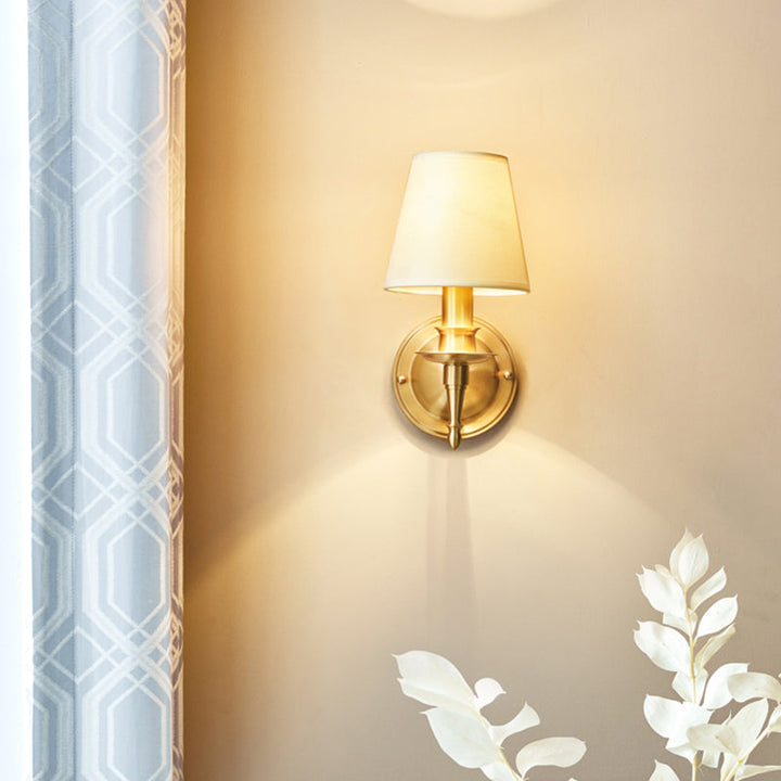 Lisslune | Single-Bulb Bedroom Wall Light Modern Gold Wall Light with Conical Fabric Shade