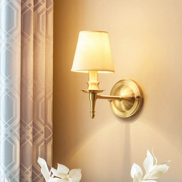 Lisslune | Single-Bulb Bedroom Wall Light Modern Gold Wall Light with Conical Fabric Shade