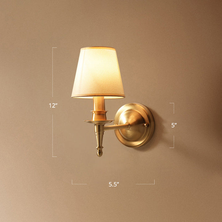 Lisslune | Single-Bulb Bedroom Wall Light Modern Gold Wall Light with Conical Fabric Shade