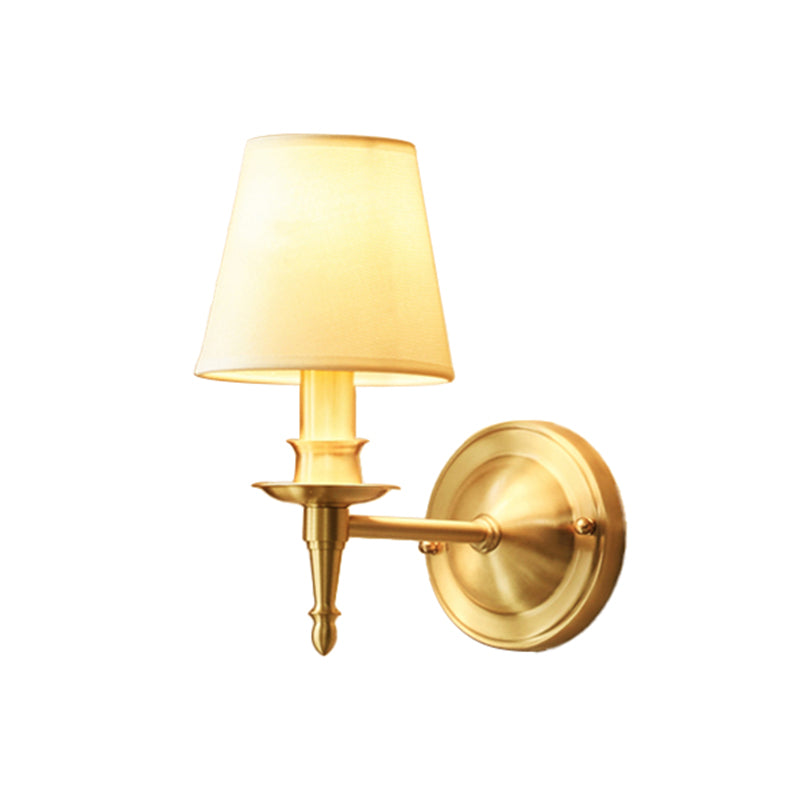 Lisslune | Single-Bulb Bedroom Wall Light Modern Gold Wall Light with Conical Fabric Shade