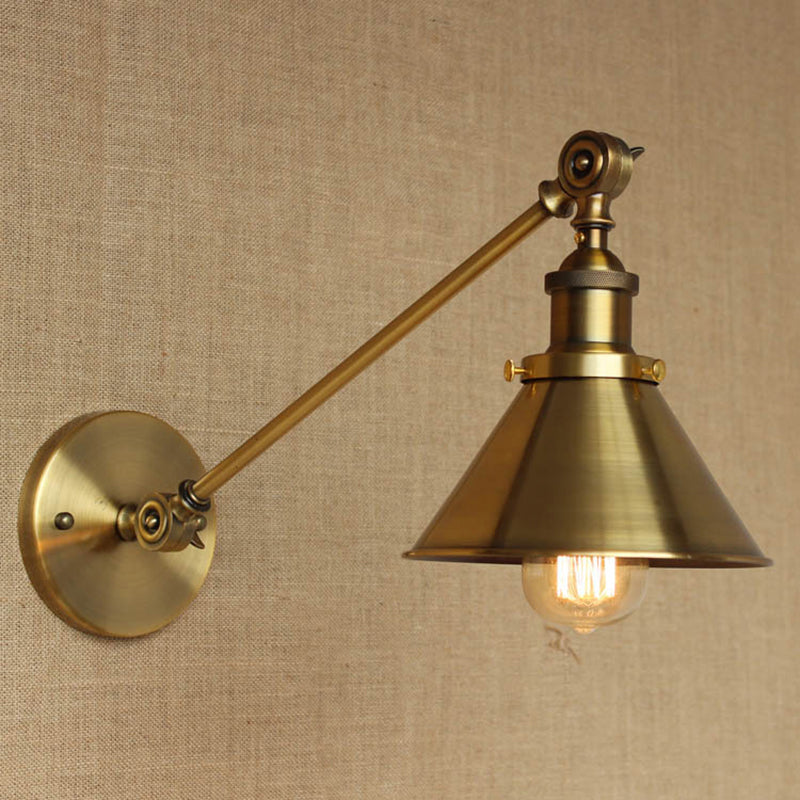 Skørter | Vintage Tapered Wall Lamp Fixture 1-Light Iron Wall Mounted Lamp in Brass for Bedroom
