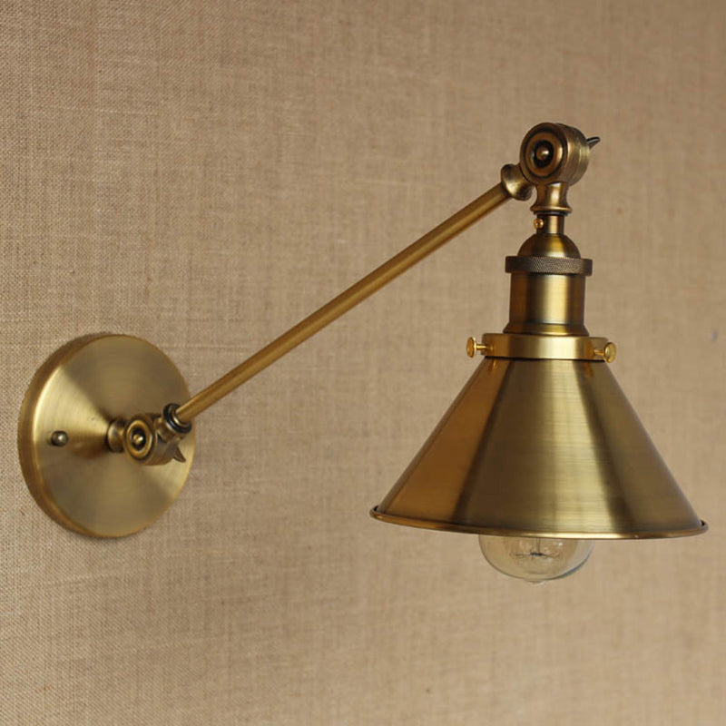 Skørter | Vintage Tapered Wall Lamp Fixture 1-Light Iron Wall Mounted Lamp in Brass for Bedroom