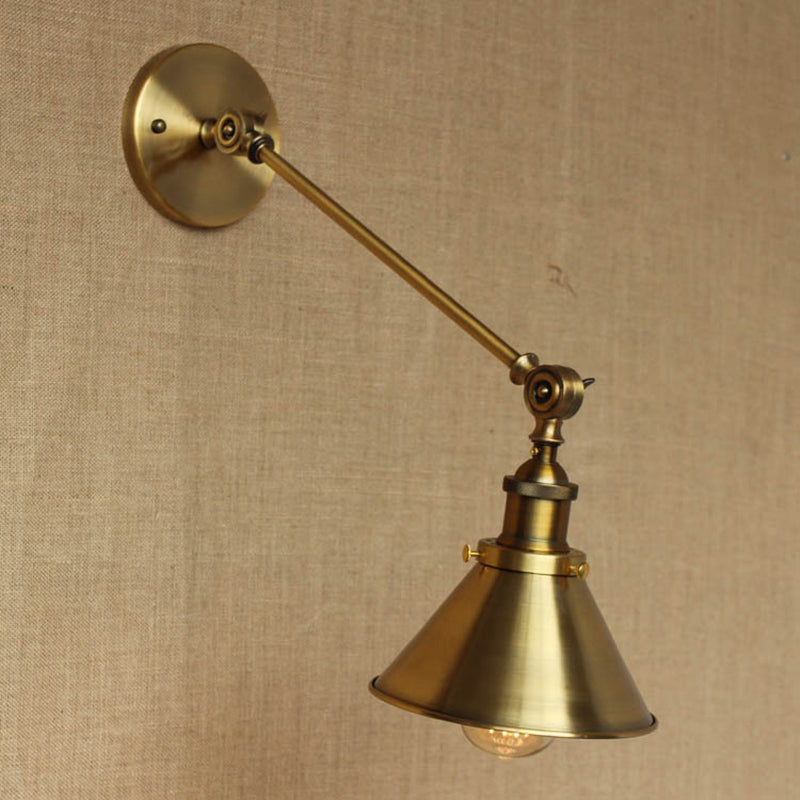 Skørter | Vintage Tapered Wall Lamp Fixture 1-Light Iron Wall Mounted Lamp in Brass for Bedroom