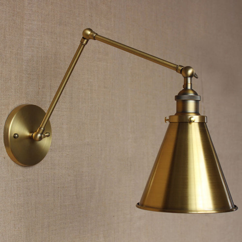 Lisslune | Cone-shaped Shade Iron Wall Mount Light Antique 1 Bulb Bedroom Wall Lighting Fixture