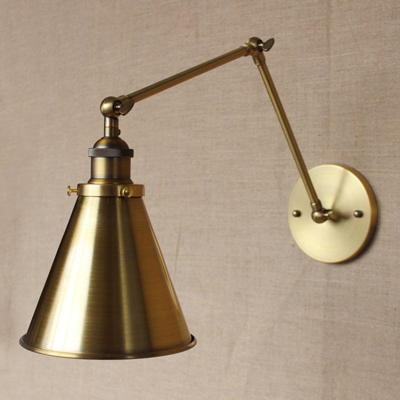 Lisslune | Cone-shaped Shade Iron Wall Mount Light Antique 1 Bulb Bedroom Wall Lighting Fixture