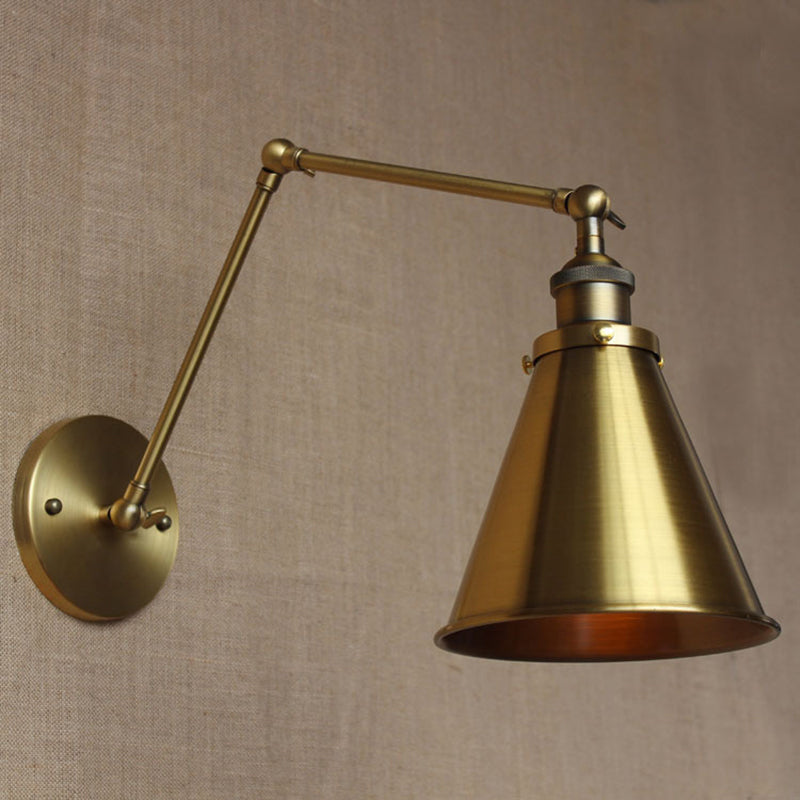 Lisslune | Cone-shaped Shade Iron Wall Mount Light Antique 1 Bulb Bedroom Wall Lighting Fixture