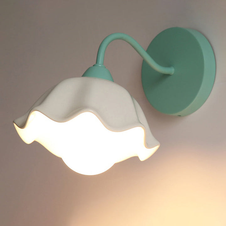 Lisslune | Ceramic Ripple Wall Lamp Fixture Korean Flower 1-Light Bedroom Wall Lamp Light