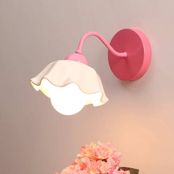 Lisslune | Ceramic Ripple Wall Lamp Fixture Korean Flower 1-Light Bedroom Wall Lamp Light