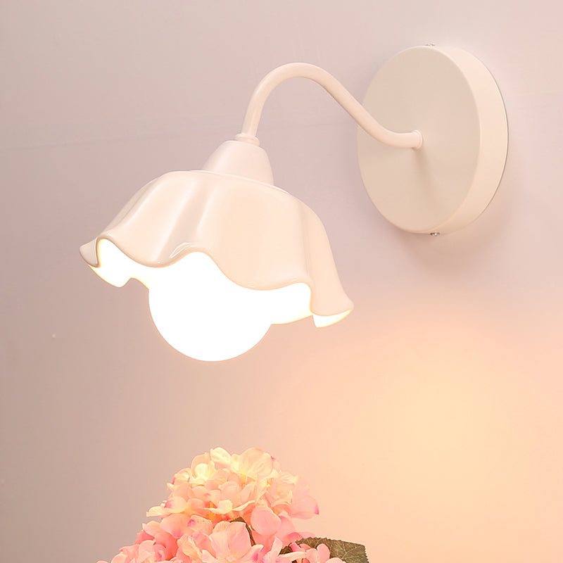 Lisslune | Ceramic Ripple Wall Lamp Fixture Korean Flower 1-Light Bedroom Wall Lamp Light