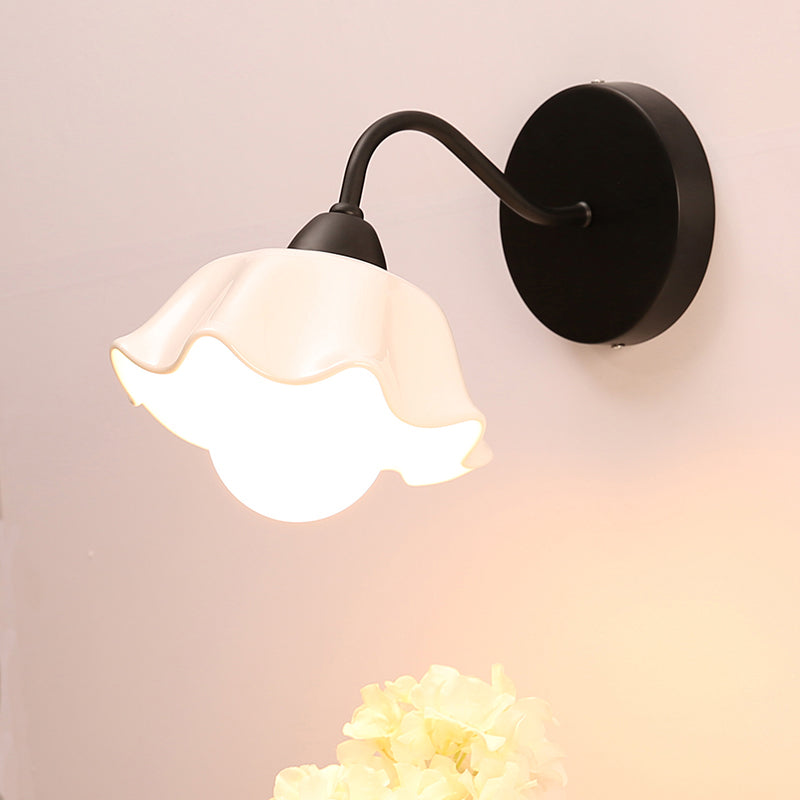 Lisslune | Ceramic Ripple Wall Lamp Fixture Korean Flower 1-Light Bedroom Wall Lamp Light