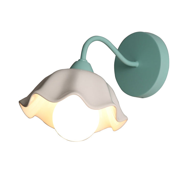 Lisslune | Ceramic Ripple Wall Lamp Fixture Korean Flower 1-Light Bedroom Wall Lamp Light