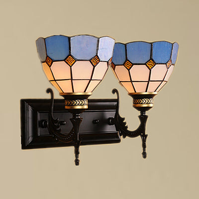 Lisslune | 2 Lights Bowl Wall Lighting Industrial Tiffany Stained Glass Indoor Lighting in White/Black for Hallway
