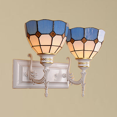 Lisslune | 2 Lights Bowl Wall Lighting Industrial Tiffany Stained Glass Indoor Lighting in White/Black for Hallway