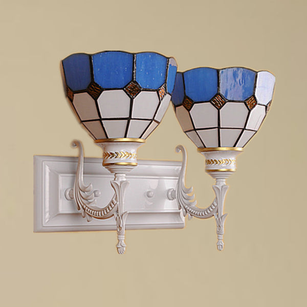 Lisslune | 2 Lights Bowl Wall Lighting Industrial Tiffany Stained Glass Indoor Lighting in White/Black for Hallway