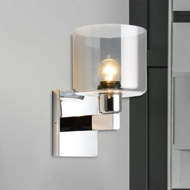 Lisslune | Cylindrical gray glass wall lamp modernist 1 light chrome wall light with 1 switch/2 switches/no switch