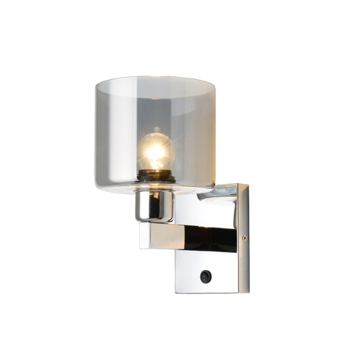 Lisslune | Cylindrical gray glass wall lamp modernist 1 light chrome wall light with 1 switch/2 switches/no switch