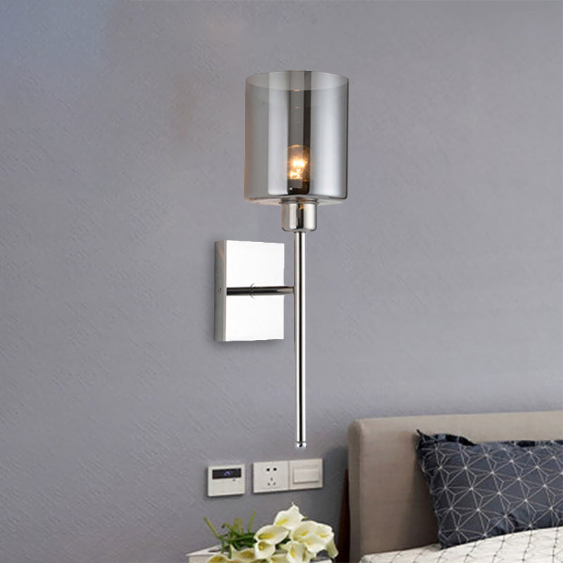 Lisslune | Beige/Chrome Cylindrical Wall Light Modern 1 Light Smoke/Clear Glass Wall Mount Light with Switch/No Switch/Cable Switch