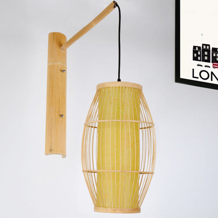 Skørter | Asian Style Rectangular Hanging Wall Lamp Bamboo 1 Bulb Bedroom Wall Light in Beige