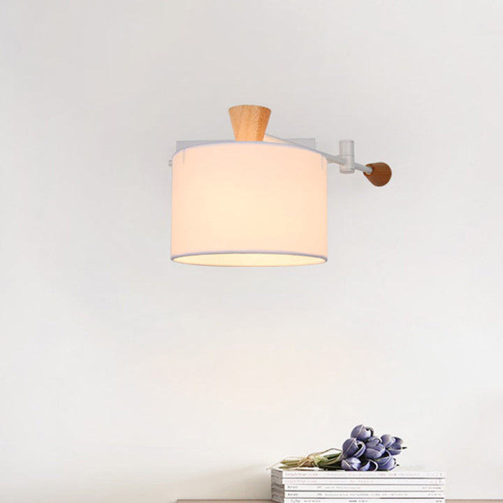 Lisslune | Drum Wall Lamp Sconce Modernism Fabric 1 Light Sconce Light in Black/White for Living Room