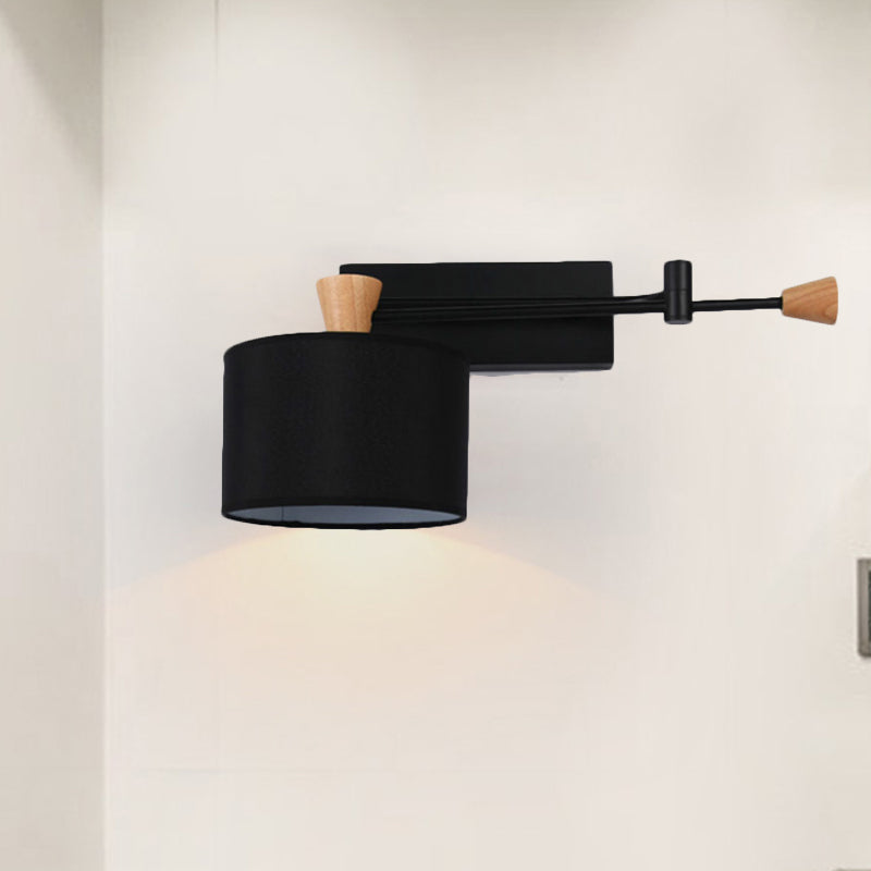 Lisslune | Drum Wall Lamp Sconce Modernism Fabric 1 Light Sconce Light in Black/White for Living Room