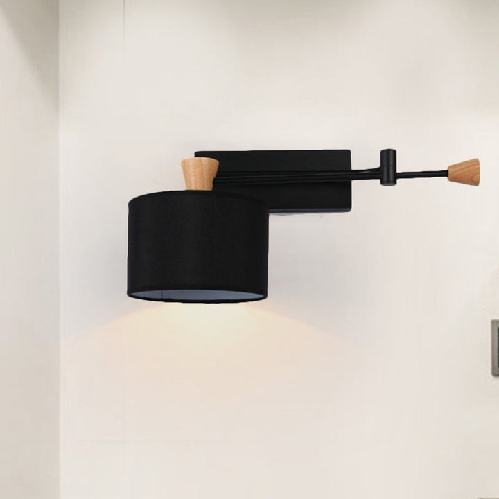 Lisslune | Drum Wall Lamp Sconce Modernism Fabric 1 Light Sconce Light in Black/White for Living Room