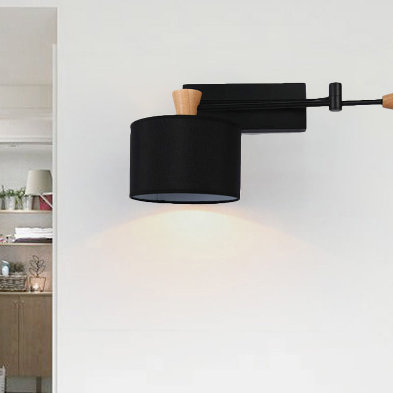 Lisslune | Drum Wall Lamp Sconce Modernism Fabric 1 Light Sconce Light in Black/White for Living Room