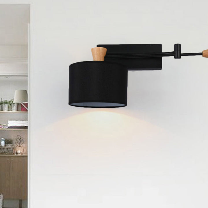 Lisslune | Drum Wall Lamp Sconce Modernism Fabric 1 Light Sconce Light in Black/White for Living Room