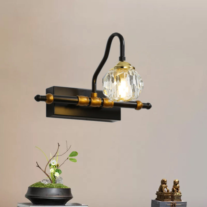 Lisslune | Crystal Prism Hexagon Vanity Wall Lamp Minimalism 1/2/3-Bulb Wall Mounted Lighting Fixture in Black