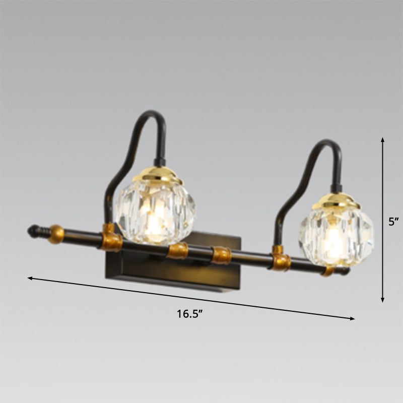 Lisslune | Crystal Prism Hexagon Vanity Wall Lamp Minimalism 1/2/3-Bulb Wall Mounted Lighting Fixture in Black