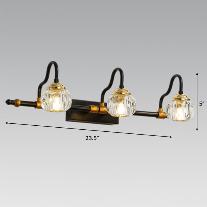 Lisslune | Crystal Prism Hexagon Vanity Wall Lamp Minimalism 1/2/3-Bulb Wall Mounted Lighting Fixture in Black