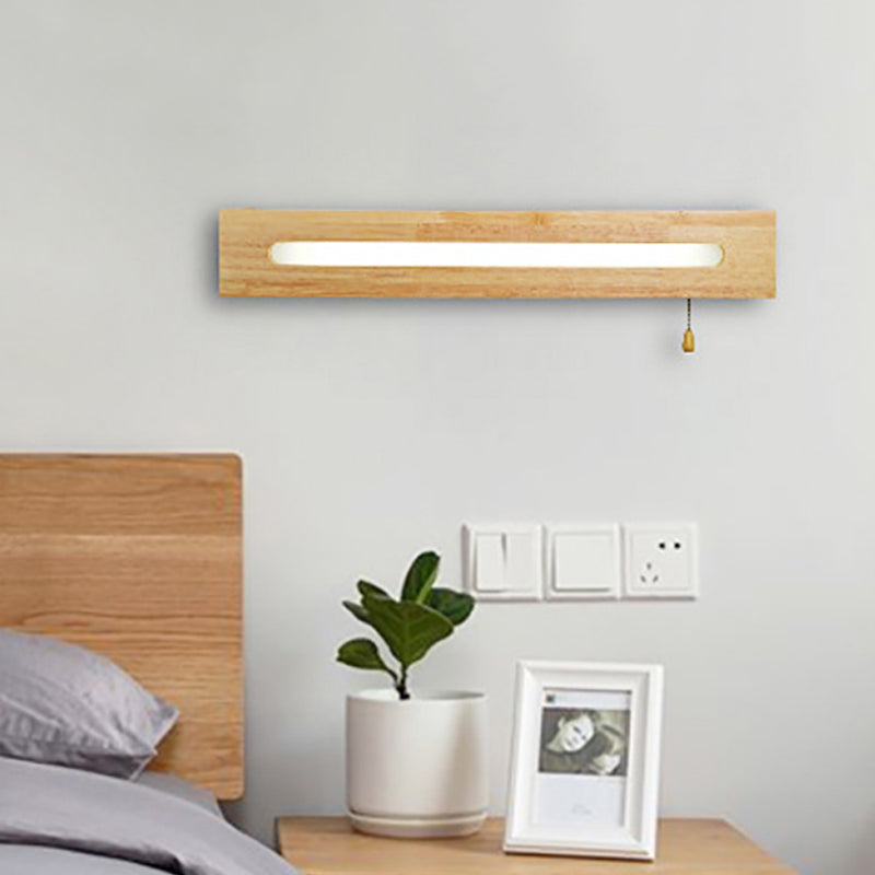 Skørter | Rectangular Vanity Lamp Modern Wooden 18"/21.5" Wide 1-Head Beige Wall Lamp with Diffuser and Pull Switch