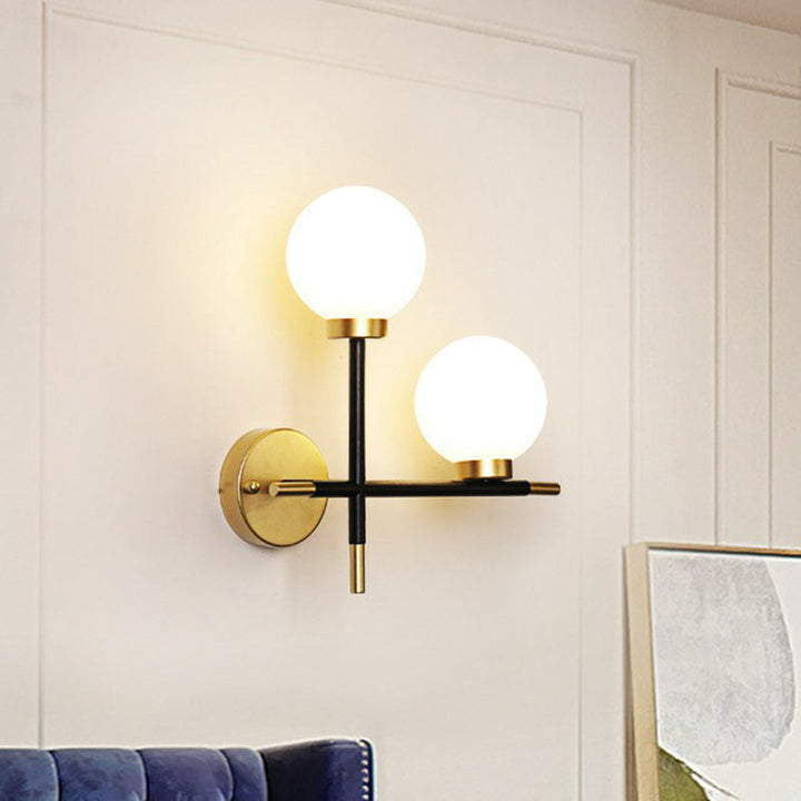 Lisslune | Mini Globe Milk Glass Wall Mount Light Modern 2-Light Black Wall Lamp Attachment for Hallway