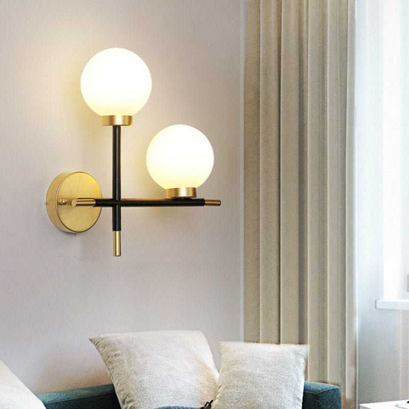 Lisslune | Mini Globe Milk Glass Wall Mount Light Modern 2-Light Black Wall Lamp Attachment for Hallway