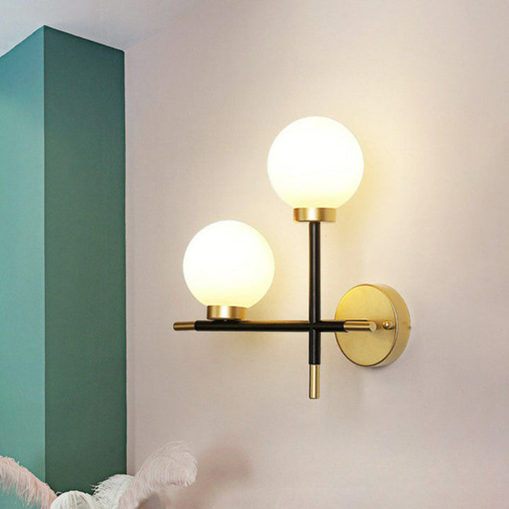 Lisslune | Mini Globe Milk Glass Wall Mount Light Modern 2-Light Black Wall Lamp Attachment for Hallway
