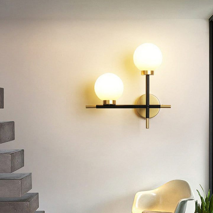 Lisslune | Mini Globe Milk Glass Wall Mount Light Modern 2-Light Black Wall Lamp Attachment for Hallway