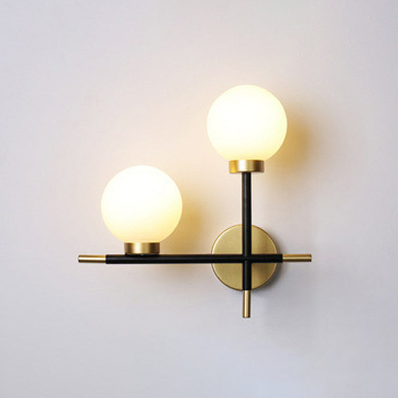 Lisslune | Mini Globe Milk Glass Wall Mount Light Modern 2-Light Black Wall Lamp Attachment for Hallway