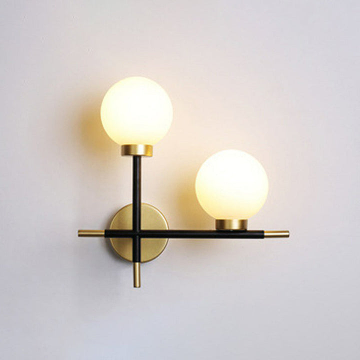 Lisslune | Mini Globe Milk Glass Wall Mount Light Modern 2-Light Black Wall Lamp Attachment for Hallway