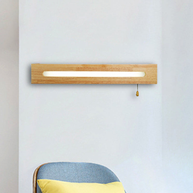 Skørter | Rectangular Vanity Lamp Modern Wooden 18"/21.5" Wide 1-Head Beige Wall Lamp with Diffuser and Pull Switch