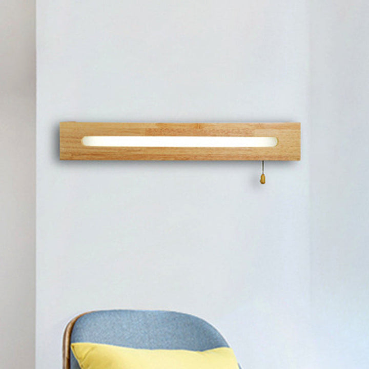 Skørter | Rectangular Vanity Lamp Modern Wooden 18"/21.5" Wide 1-Head Beige Wall Lamp with Diffuser and Pull Switch